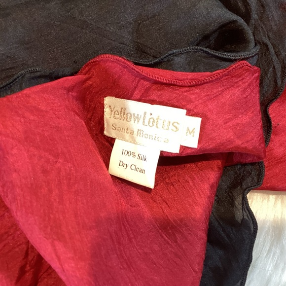 YELLOW LOTUS SANTA MONICA 100% SILK SLIP DRESS BLACK RED EUC SZ MED - Picture 5 of 6